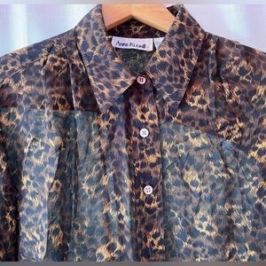 Vintage Ann Klein II Leopard Print Silk Blouse